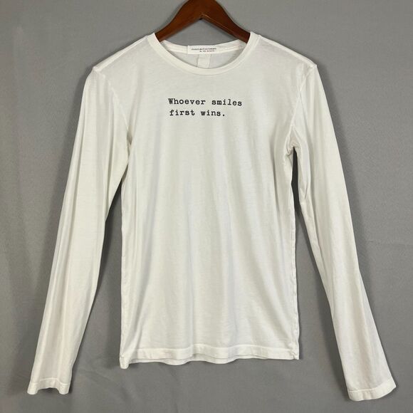 CourierFontWear Y2K  White Whoever Smiles First Wins Graphic Shirt Size Medium? - Picture 1 of 4